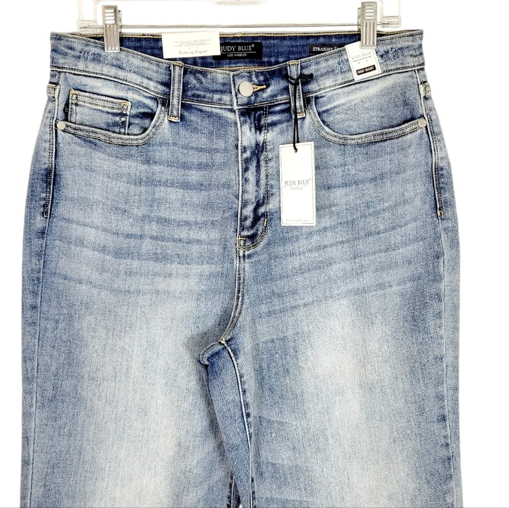 NWT JUDY BLUE High Rise Straight Fit Leg Light Distressed Wash Jeans Size 30 New